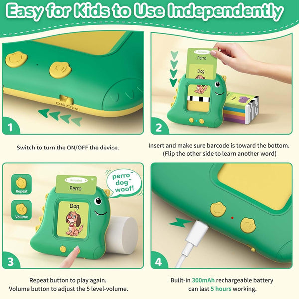 Blue Cat [Plain English] [112 Cards 224 Contents] Bilingual Early Learning Flash Reader Interactive Audio Toy For Toddlers Educational Toys