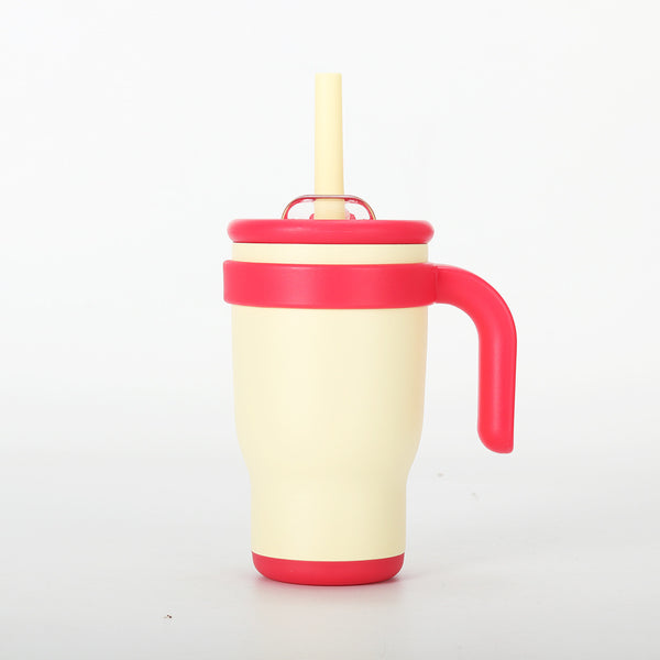 Beige Red 14Oz Insulated Tumbler With Handle & Straw 304 Stainless Steel Car Cup (Contrast Color) Vacuum Flasks & Mugs