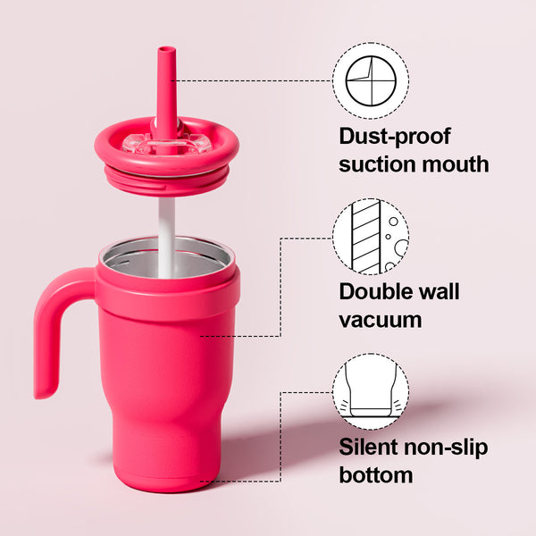 Beige Red 14Oz Insulated Tumbler With Handle & Straw 304 Stainless Steel Car Cup (Contrast Color) Vacuum Flasks & Mugs
