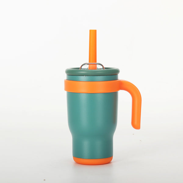 Beige Red 14Oz Insulated Tumbler With Handle & Straw 304 Stainless Steel Car Cup (Contrast Color) Vacuum Flasks & Mugs