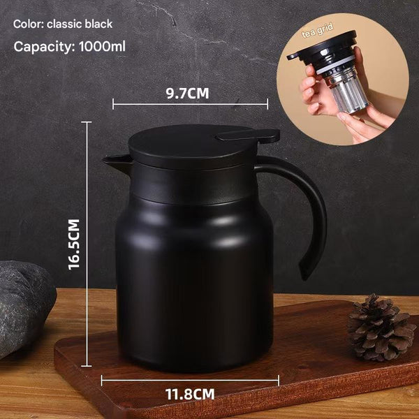 Black 316 Stainless Steel Stewing Tea Kettle With Wooden Handle Insulated And Coffee Infuser For Home Office Kettles