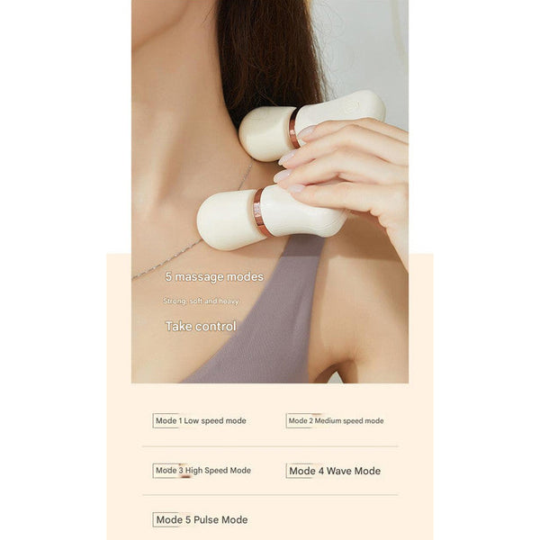 White Portable Dual Head Mini Massager 5 Modes, Quiet Operation, Usb C Rechargeable Massagers