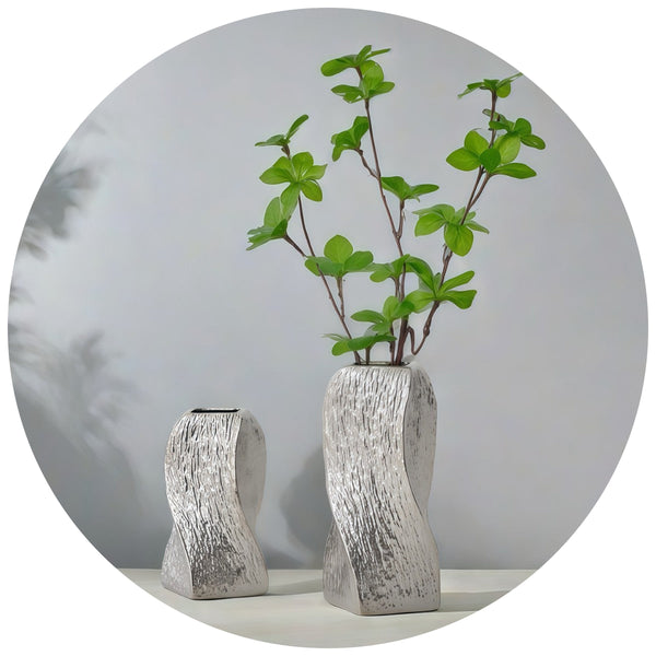 White Abstract Twisted Ceramic Vase Artistic Minimalist Flower Holder For Home Decor (20X10x10cm) Vases