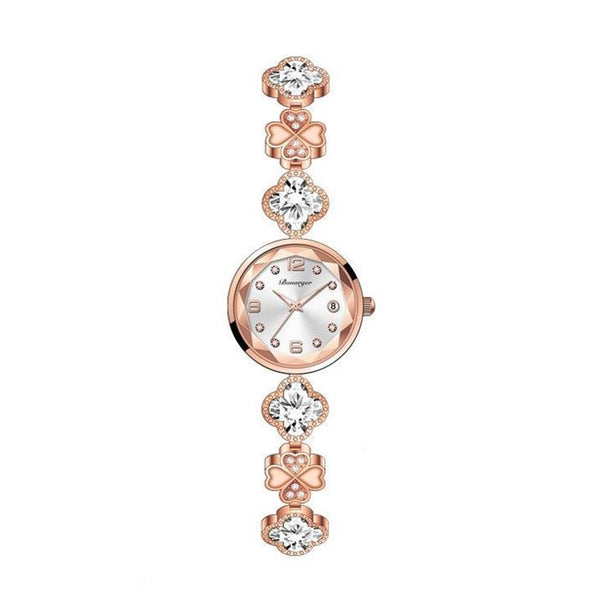White Women's Four Leaf Clover Quartz Watch With Red Dial And Crystal Accents Watches