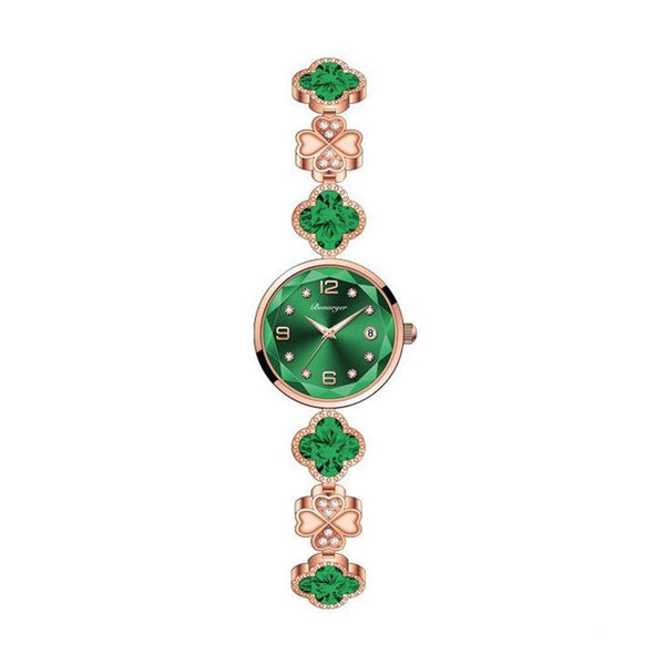 White Women's Four Leaf Clover Quartz Watch With Red Dial And Crystal Accents Watches