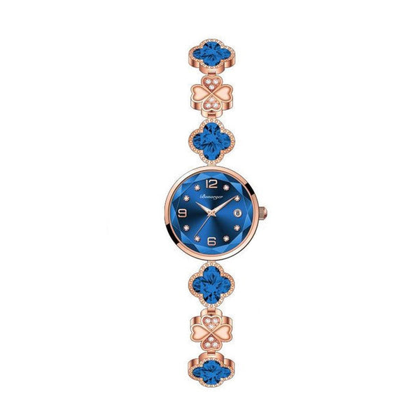 White Women's Four Leaf Clover Quartz Watch With Red Dial And Crystal Accents Watches