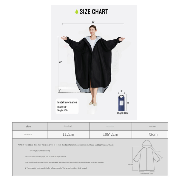 Matcha Green Stylish Waterproof Raincoat Poncho Long Packable For Outdoor Travel & Hiking Raincoats