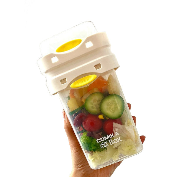White Portable Salad Cup With Ingredient Compartment Fork And Spoon Enjoy Breakfast On The Go Food Storage Containers