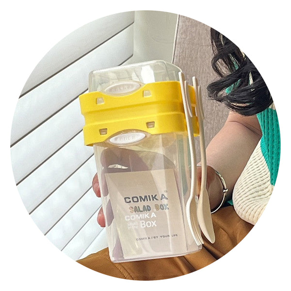 White Portable Salad Cup With Ingredient Compartment Fork And Spoon Enjoy Breakfast On The Go Food Storage Containers