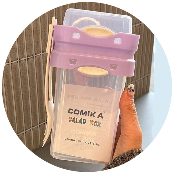 White Portable Salad Cup With Ingredient Compartment Fork And Spoon Enjoy Breakfast On The Go Food Storage Containers