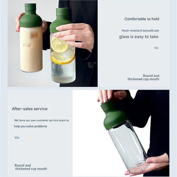 Style Cold Brew Bottle 450Ml Glass Leak Resistant Silicone Top Green Lid Vacuum Flasks & Mugs