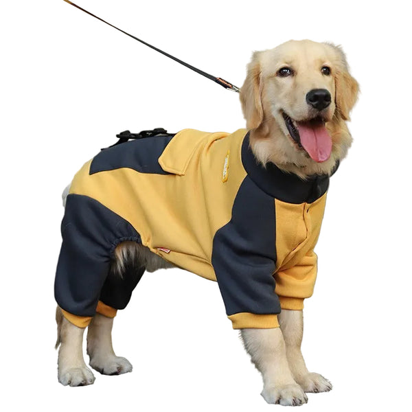 Turmeric Sporty Dog Onesie With Back Zipper & Pockets For Medium / Large Dogs Size : 3Xl Dog Clothing & Shoes
