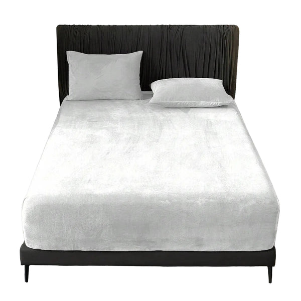 White Plush Crystal Velvet Fitted Sheet Ultra Soft, Warm & Thick For Winter (99X190+36Cm) Sheets