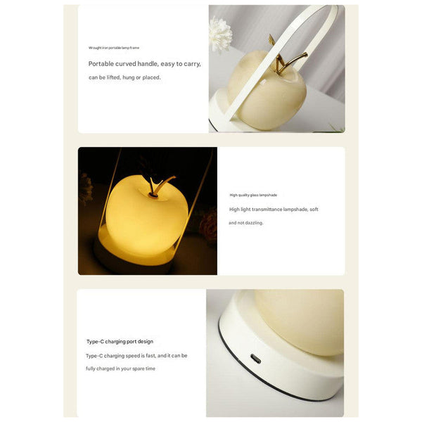 Yellow Decorative Apple Table Lamp Usb C 3 Light Modes Metal Handle Lamps