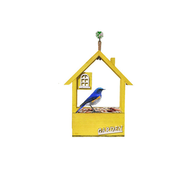 Yellow Charming Wooden House Hanging Bird Feeder Attract Wild Birds To Your Garden Feeders