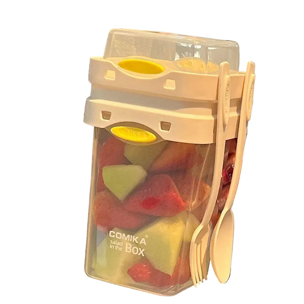 White Portable Salad & Breakfast Cup On The Go Dual Compartment Container With Spork Food Storage Containers