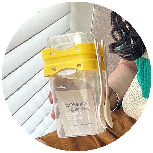 White Portable Salad & Breakfast Cup On The Go Dual Compartment Container With Spork Food Storage Containers