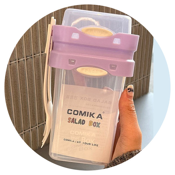 White Portable Salad & Breakfast Cup On The Go Dual Compartment Container With Spork Food Storage Containers