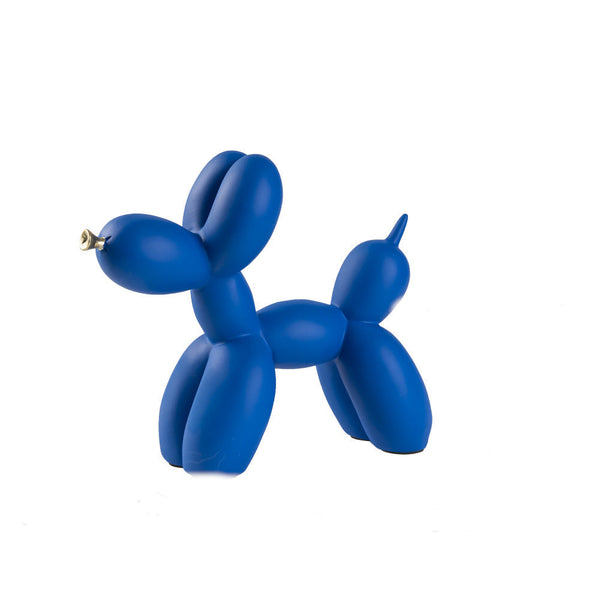 Blue Modern Resin Balloon Dog Sculpture Playful Art Figurine With Golden Snout Accent Sculptures & Figurines