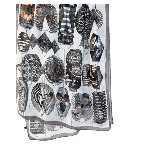 2 Piece Gray Border Retro Lantern Print Scarf Fashionable Niche Design For Women Scarves & Wraps