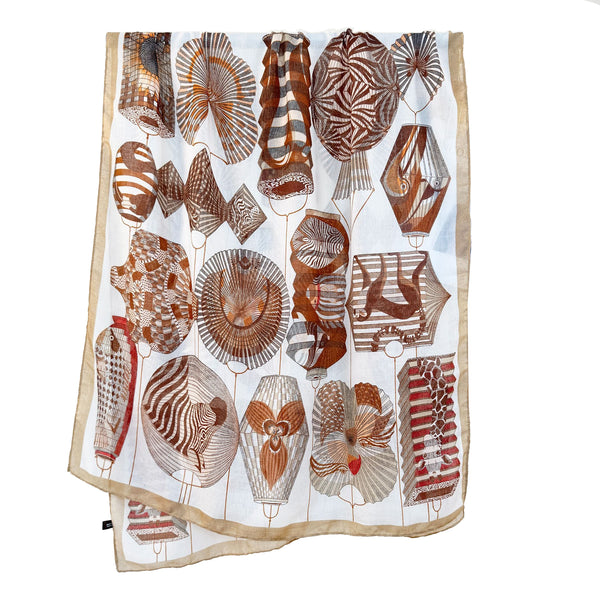 2 Piece Khaki Border Retro Lantern Print Scarf Fashionable Niche Design For Women Scarves & Wraps