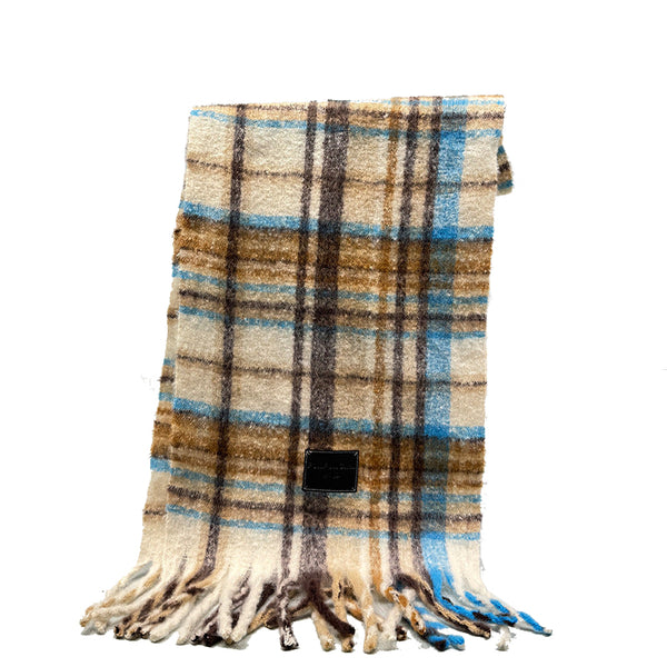 Yellow Blue Plaid Color Block Women's Scarf Autumn/Winter Thick Warm Neck Wrap With Tassels Scarves & Wraps
