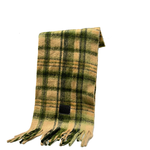 Yellow Green Plaid Color Block Women's Scarf Autumn/Winter Thick Warm Neck Wrap With Tassels Scarves & Wraps