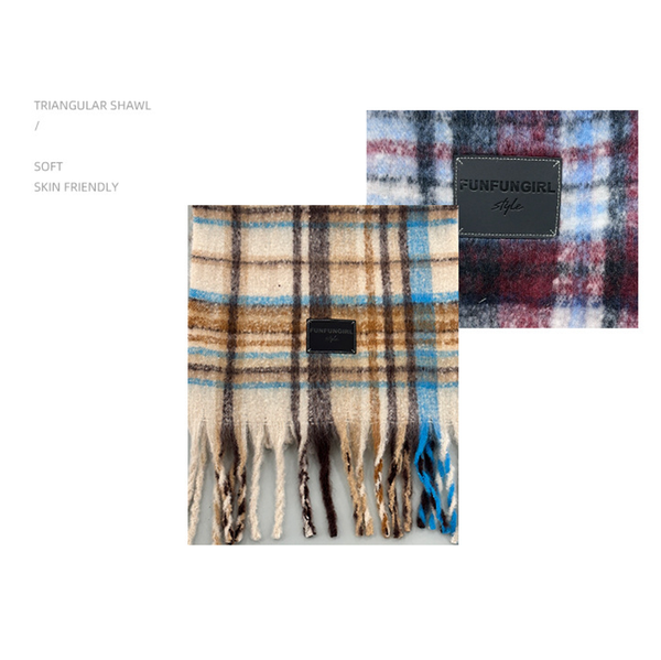 Yellow Blue Plaid Color Block Women's Scarf Autumn/Winter Thick Warm Neck Wrap With Tassels Scarves & Wraps