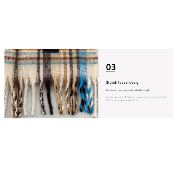 Yellow Blue Plaid Color Block Women's Scarf Autumn/Winter Thick Warm Neck Wrap With Tassels Scarves & Wraps