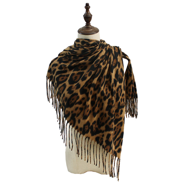 2 Piece Brown Leopard Elegant Faux Cashmere Shawl Warm And Versatile 200 Cm Long European Style Scarf Scarves & Wraps
