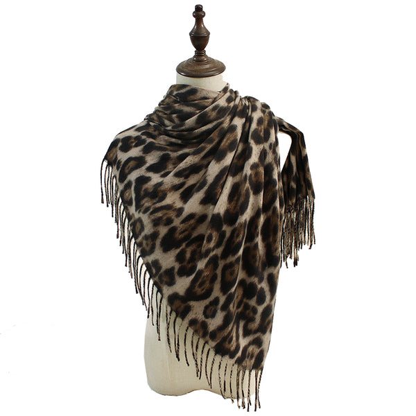 2 Piece Light Brown Leopard Elegant Faux Cashmere Shawl Warm And Versatile 200 Cm Long European Style Scarf Scarves & Wraps