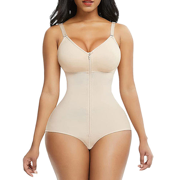Xl Skin Color Women's Seamless Body Shaping Onesie With Zipper Abdomen Slimming And Hip Lifting Shapewear