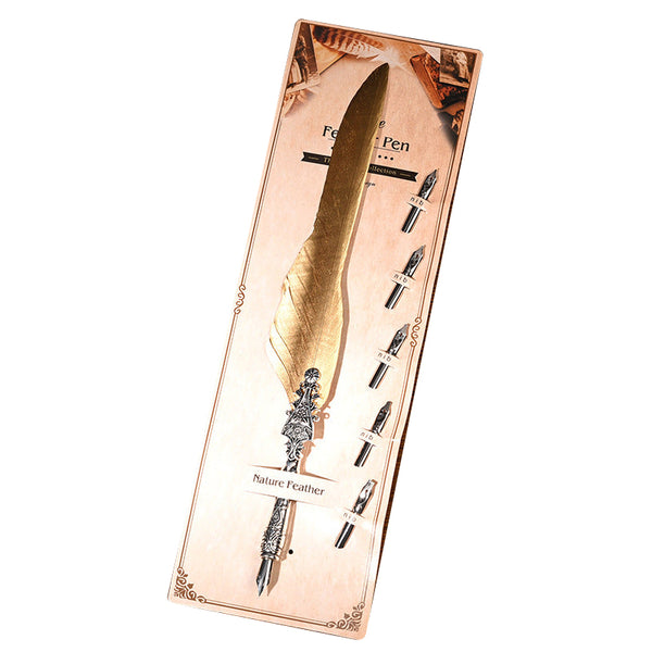 Sword Plume Gold European Dip Feather Quill Pen Set 2 Piece Retro Business Gift Box With 5 Nib Sizes Pens & Writing Instruments
