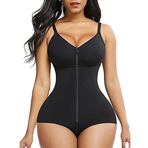 Xl Black Women's Seamless Body Shaping Onesie With Zipper Abdomen Slimming And Hip Lifting Shapewear