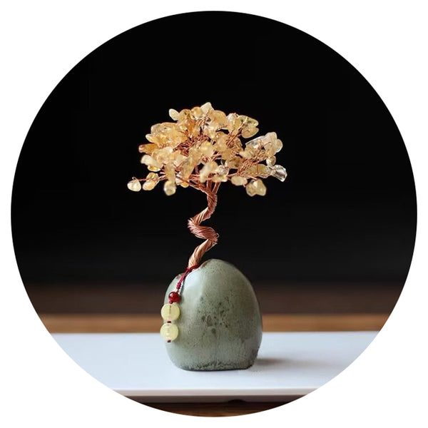 Yellow Natural Crystal Wealth Tree 12Cm Feng Shui Decor Elegant Office Desk Ornament Ornaments & Statues