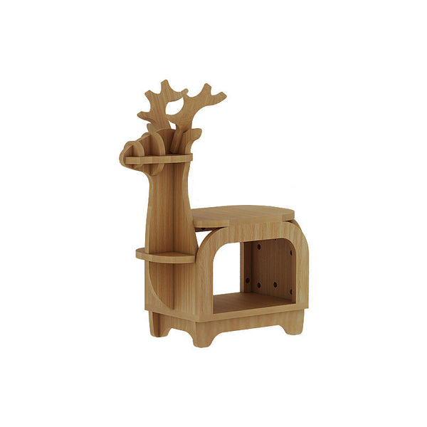 Yellow Oak Grain Trumpet Creative Reindeer Shaped Solid Wood Bookshelf For Kids Kids Bookshelves