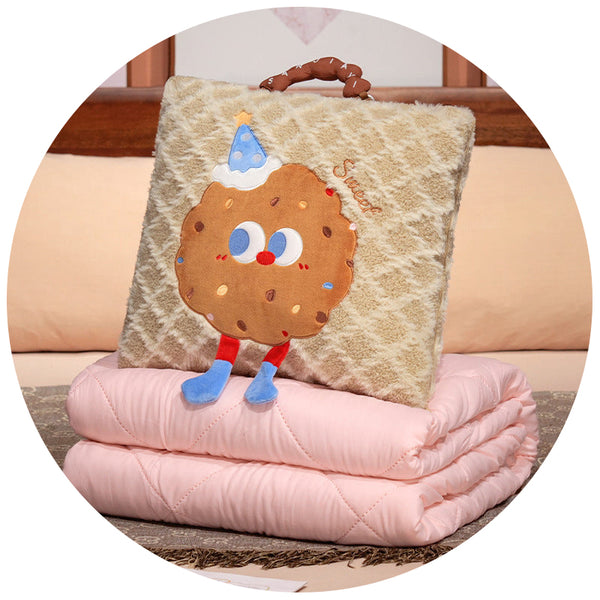 Yellow Cartoon Cookie Pillow Blanket 2 In 1 For Winter And Office Use Pillows