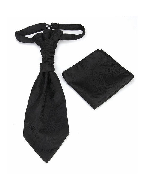 Men's Formal Paisley Ascot Cravat & Pocket Square Set Adjustable Necktie Weddings (Black) Ties