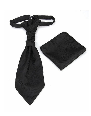 Men's Formal Paisley Ascot Cravat & Pocket Square Set Adjustable Necktie Weddings (Black) Ties