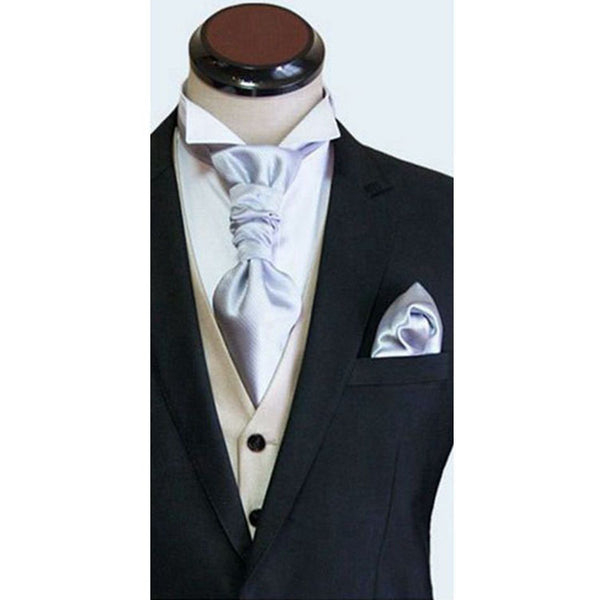 Men's Formal Paisley Ascot Cravat & Pocket Square Set Adjustable Necktie Weddings (Dark Gray Pattern) Ties