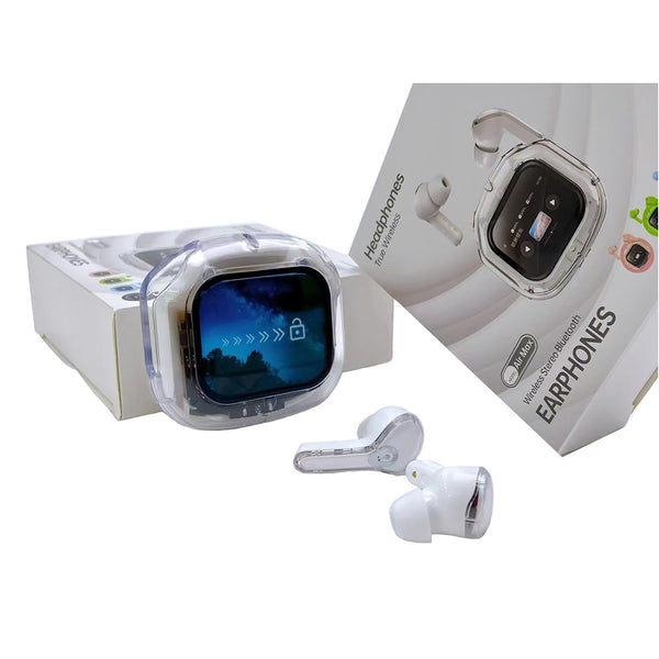 Transparent Tws Wireless With Smart Call Noise Reduction & Led Display Case Bluetooth 5.4 White Earbuds