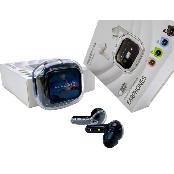 Transparent Tws Wireless With Smart Call Noise Reduction & Led Display Case Bluetooth 5.4 Black Earbuds