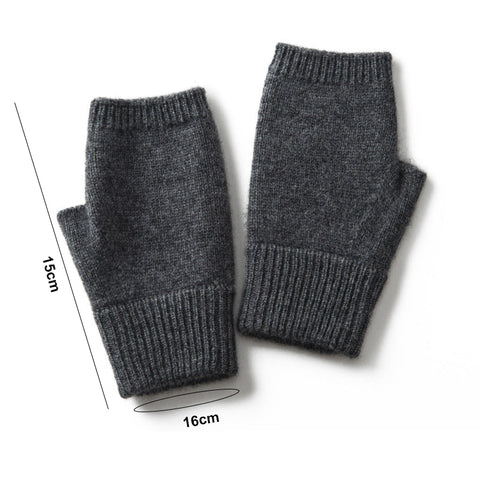 Dark Grey Color Block Cashmere Fingerless Gloves For Women Autumn Winter Outdoor Cold Protection Warm Knitted Gloves & Mittens
