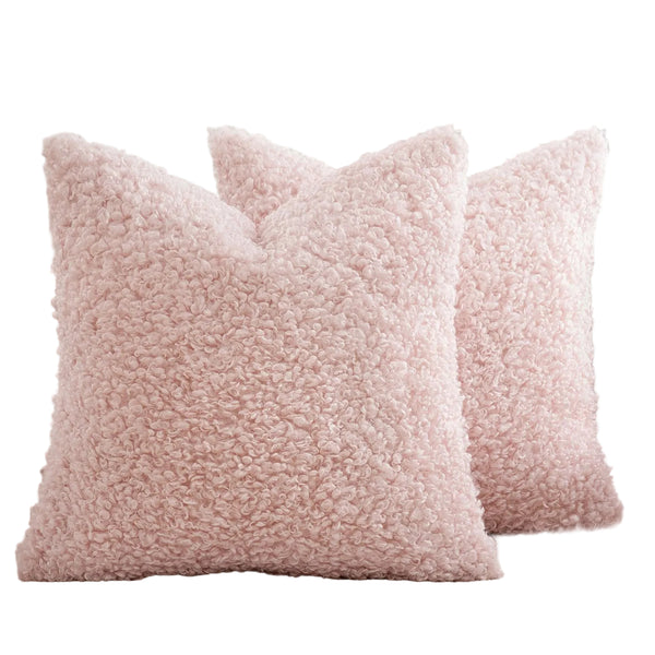 2 Pcs Pink Cozy Teddy Boucle Cushion Cover Plush Decorative Square Pillow Case For Sofa & Bed Cushion Covers