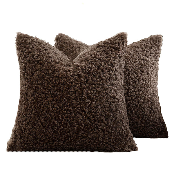 2 Pcs Coffee Cozy Teddy Boucle Cushion Cover Plush Decorative Square Pillow Case For Sofa & Bed Cushion Covers