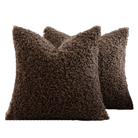 2 Pcs Coffee Cozy Teddy Boucle Cushion Cover Plush Decorative Square Pillow Case For Sofa & Bed Cushion Covers