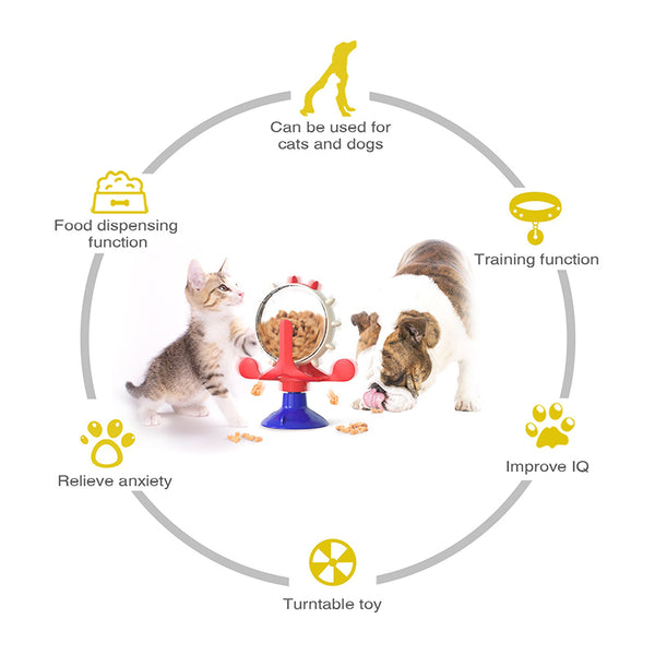 Yellow Interactive Pet Treat Dispenser Spinning Wheel Food Puzzle Toy For Cats & Dogs With Suction Cup Base Dog Toys