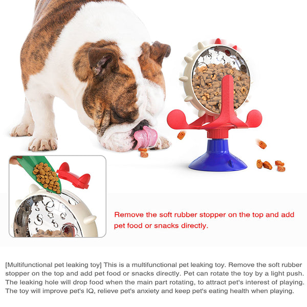 Yellow Interactive Pet Treat Dispenser Spinning Wheel Food Puzzle Toy For Cats & Dogs With Suction Cup Base Dog Toys