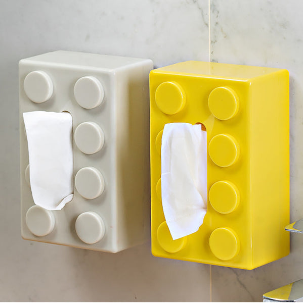 Yellow 2 Pcs Creative Building Block Tissue Box Holder Wall Mounted & Desktop Dispenser For Bathroom Kids Room Office Decor Napkin Rings & Holders
