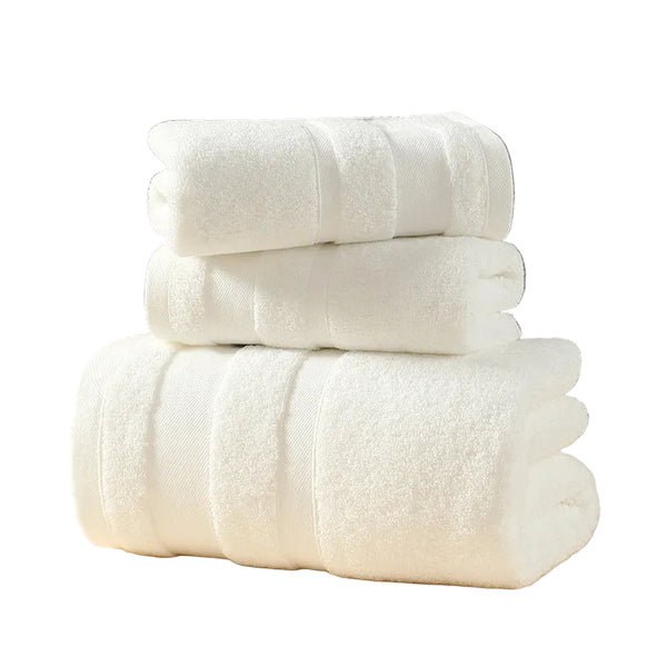 White Premium 3 Piece 100% Cotton Towel Set Ultra Soft Absorbent & Quick Dry For Bathroom Towels & Washcloths